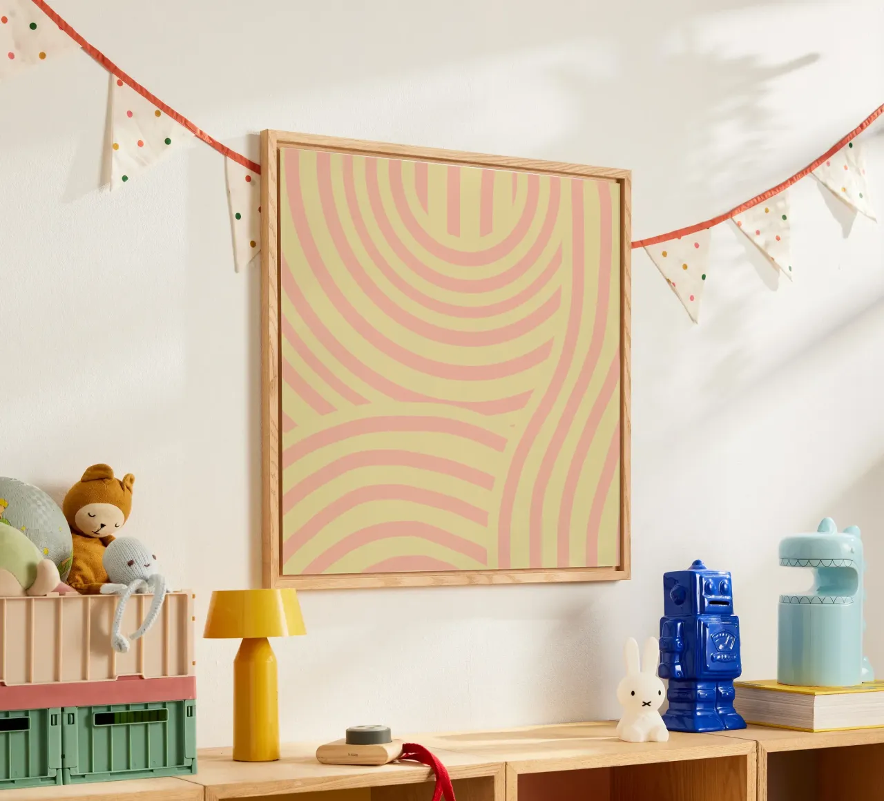 Striscia astratta gialla e rosa plexiglass da Little Dean