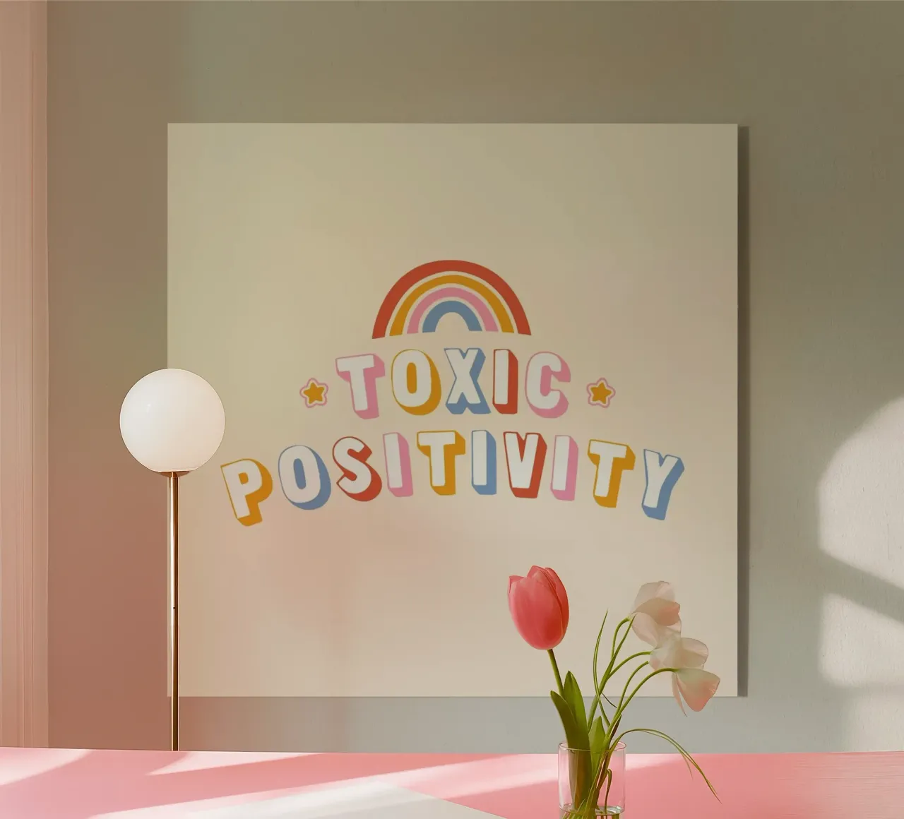 Toxic Positivity plexiglass da Tobe Fonseca