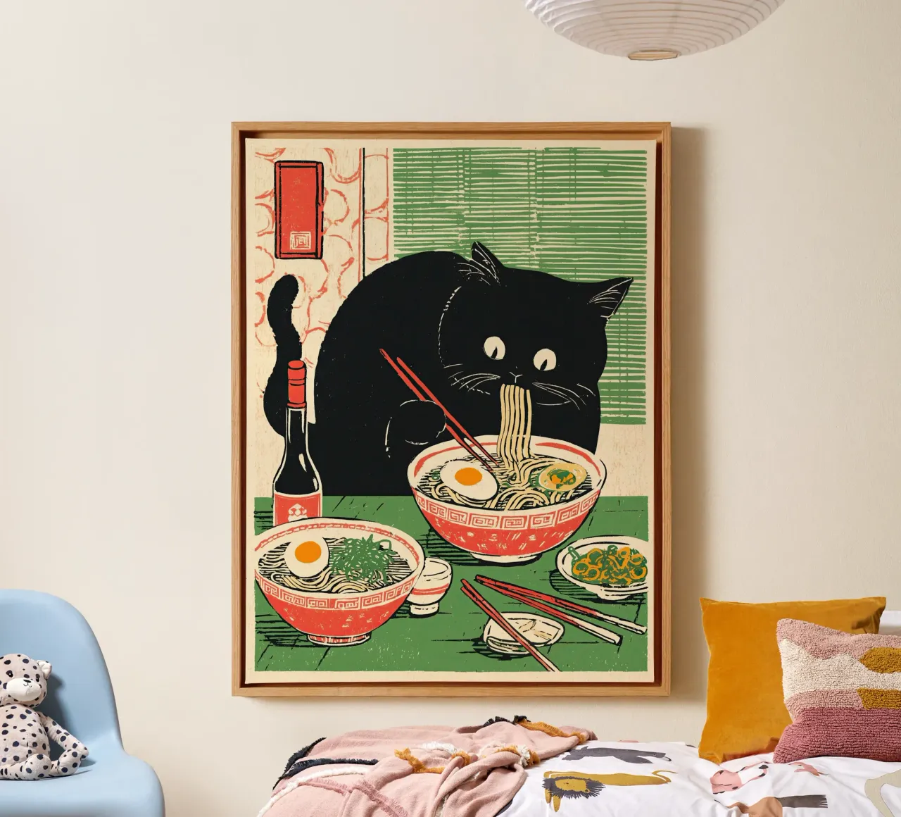 Black Cat & Ramen | Inspirerend Japan | Foodie en Keuken canvas met Baklijst van Kaji