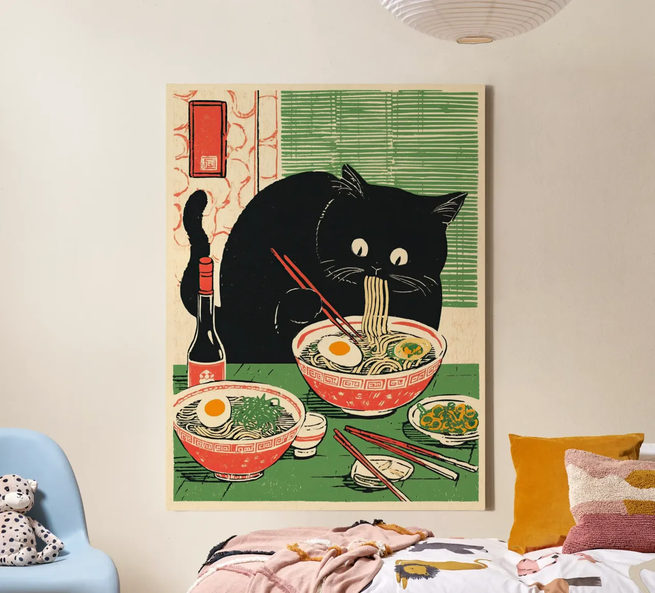 Black Cat & Ramen | Inspirerend Japan | Foodie en Keuken canvas met Baklijst van Kaji