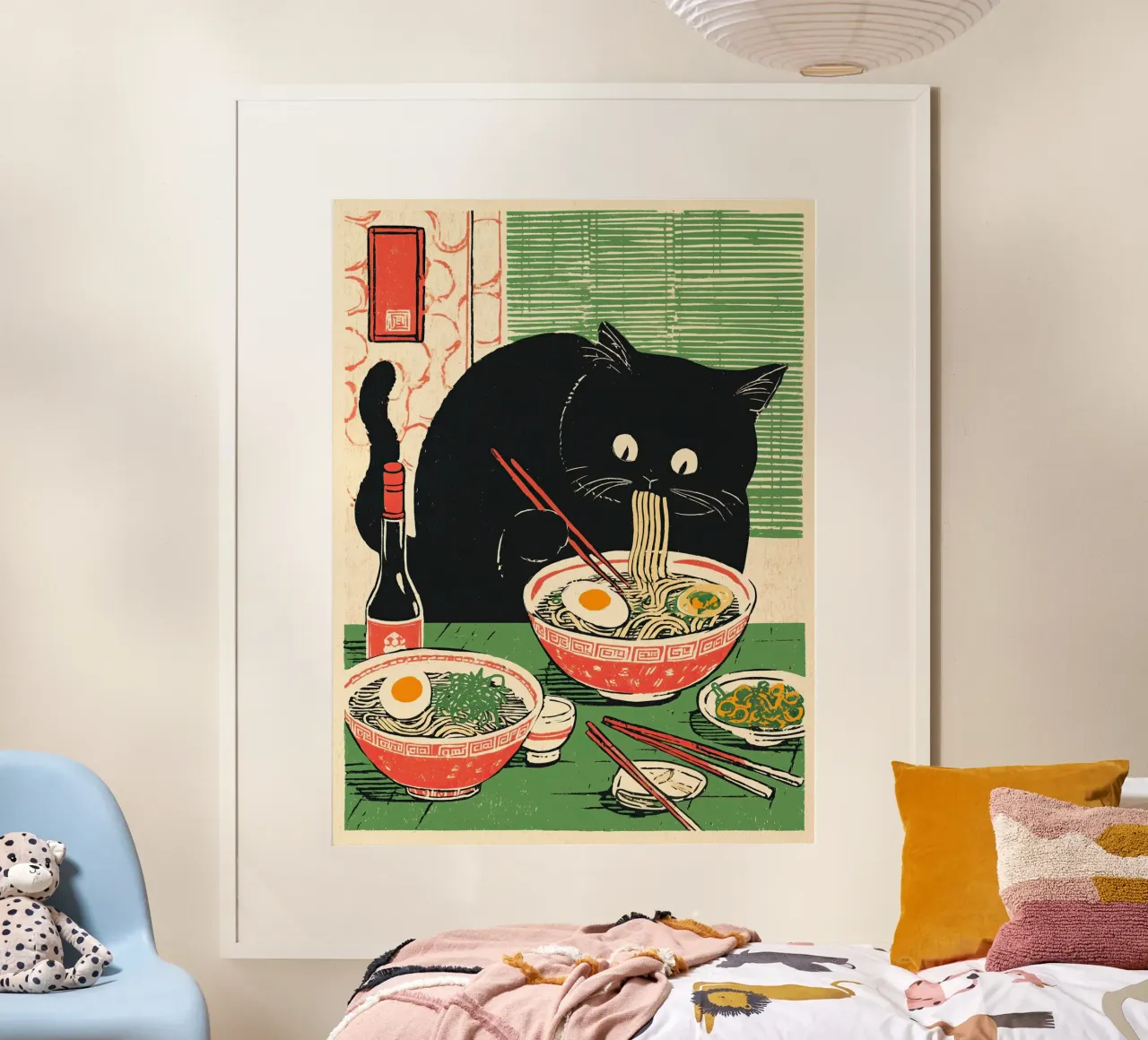 Black Cat & Ramen | Ispirazione Giappone | Cucina e gastronomia poster con telaio in plastica da Kaji