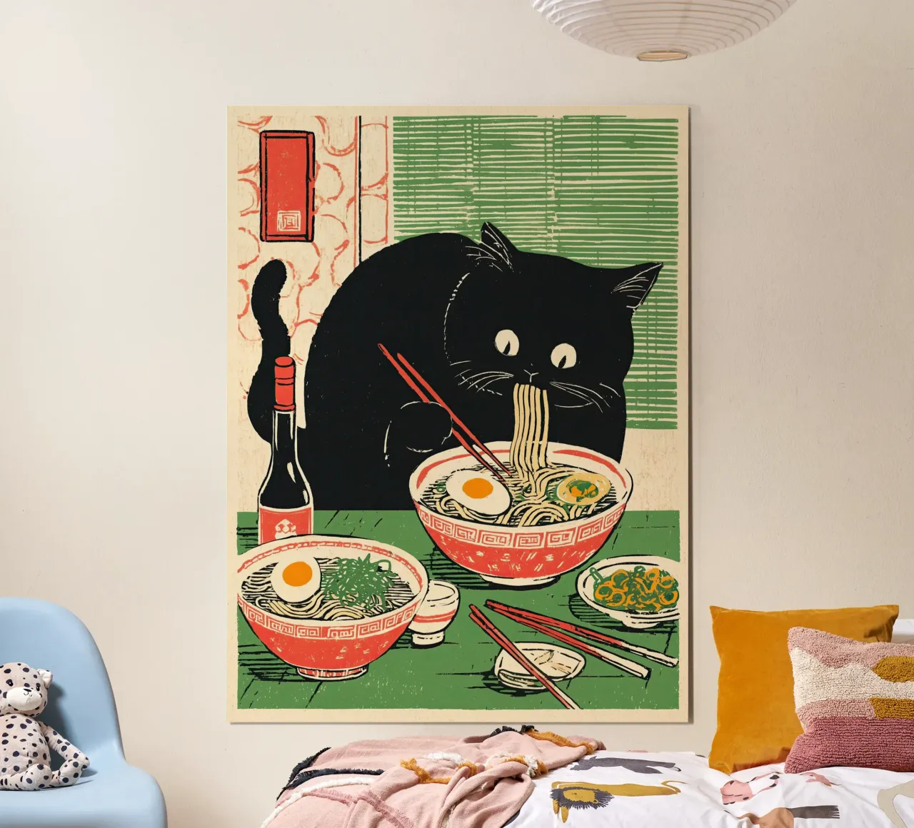 Black Cat & Ramen | Ispirazione Giappone | Cucina e gastronomia poster con telaio in plastica da Kaji