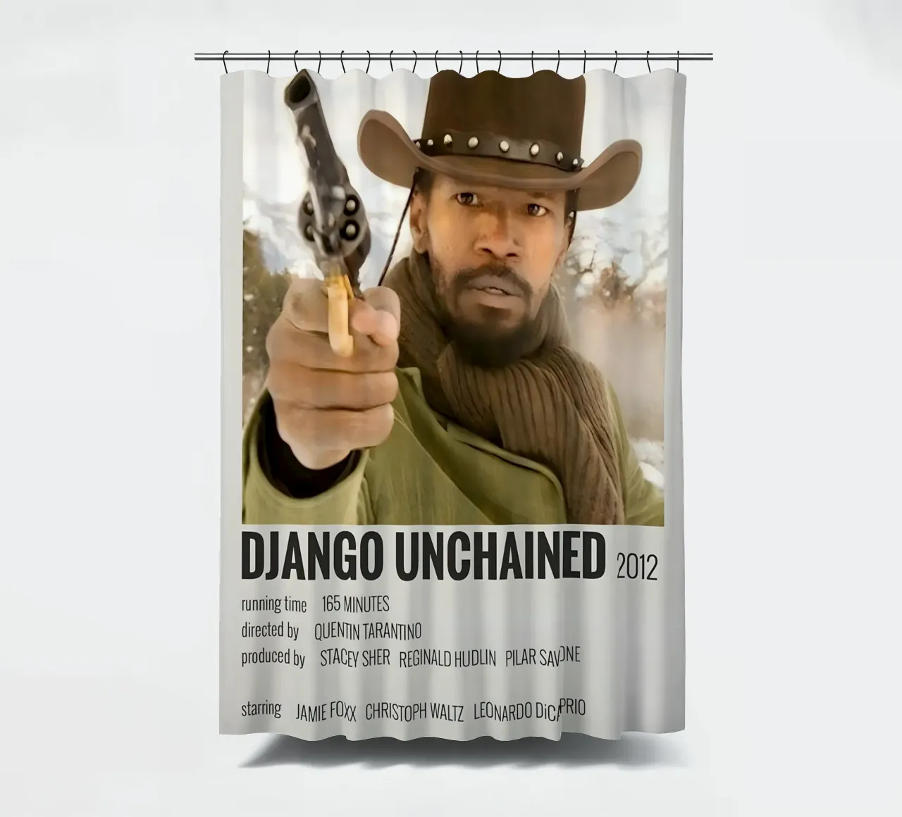 DJANGO UNCHAINED 2012 shower curtain by MVFminimalist