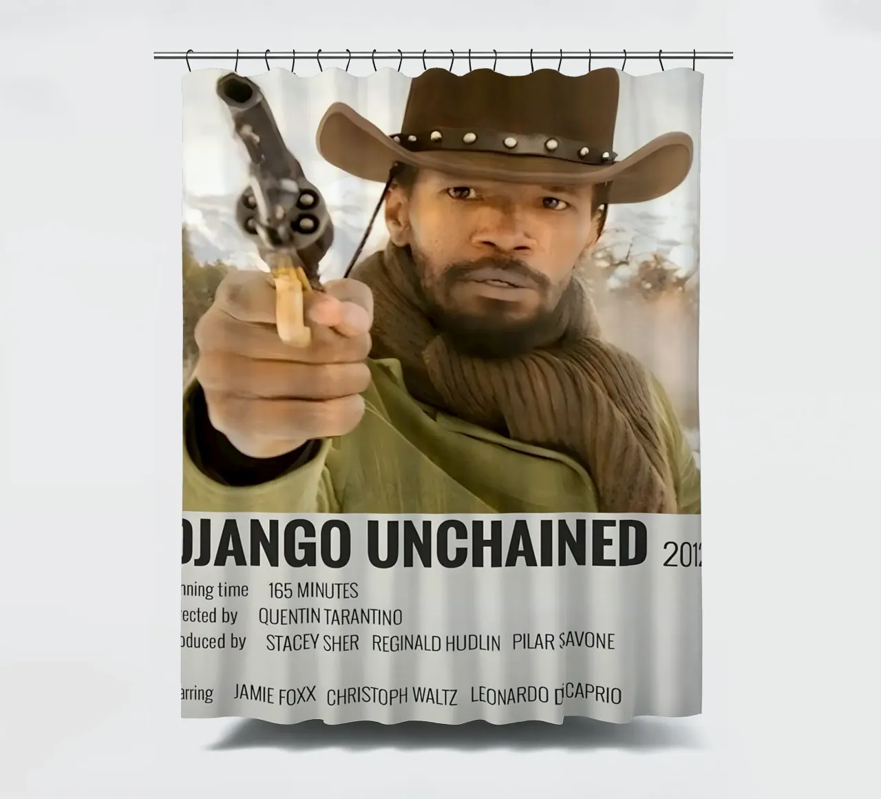 DJANGO UNCHAINED 2012 shower curtain by MVFminimalist