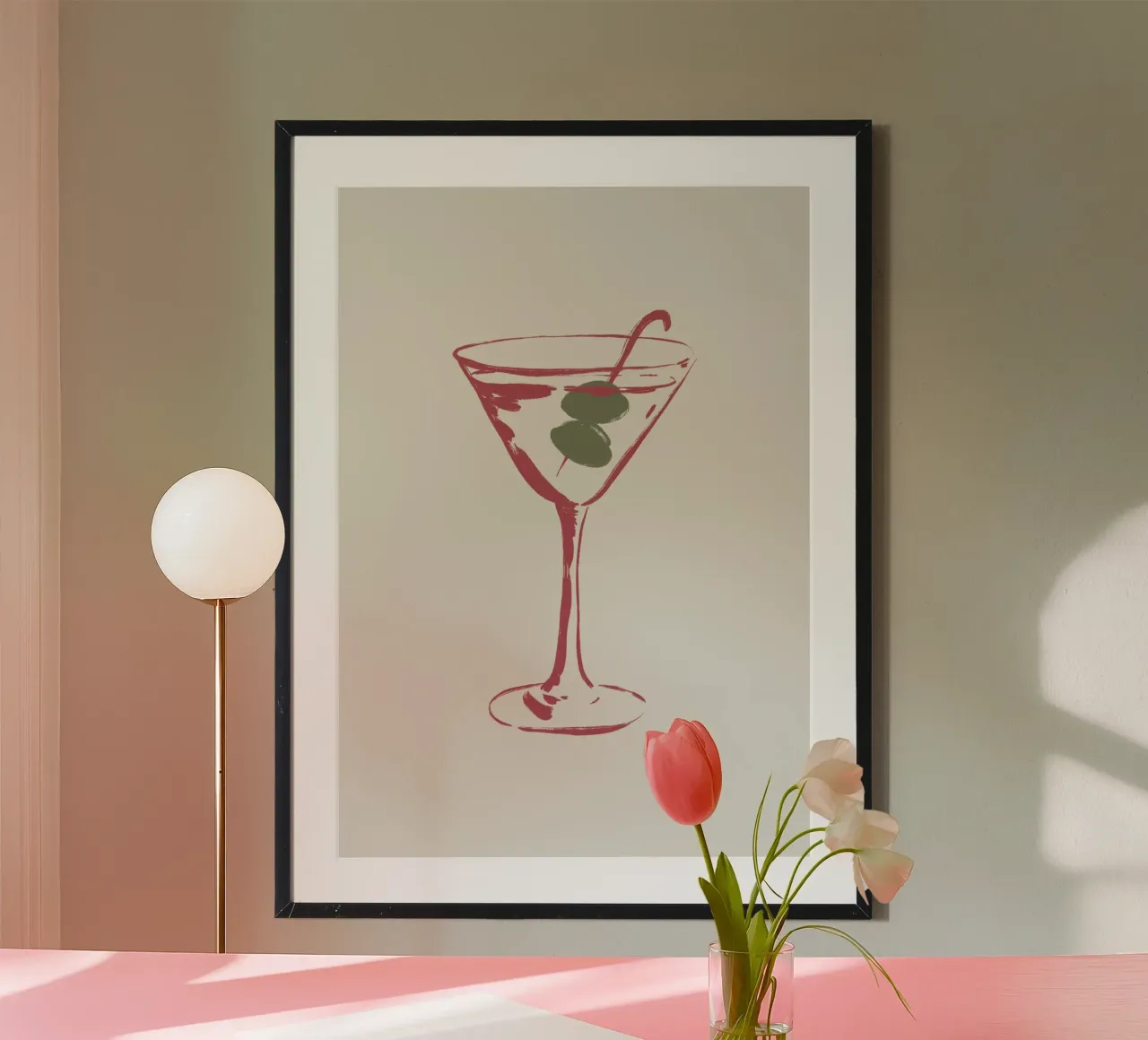 Verre de martini rose poster with plastic frame by Sixmai