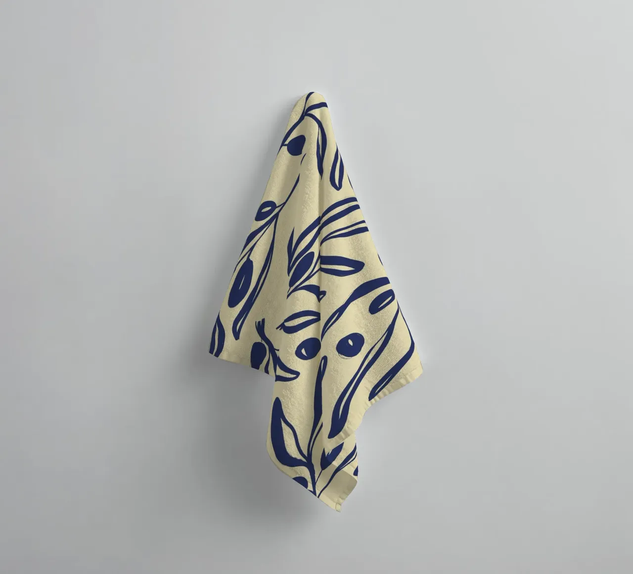 Provençal pattern blue olives on a yellow background towel by Sixmai