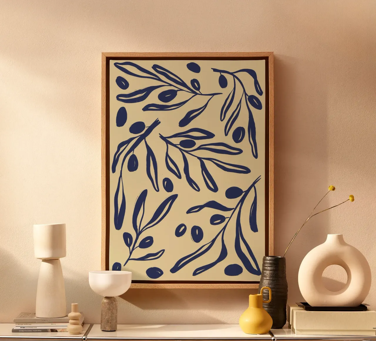 Provençal pattern blue olives on a yellow background canvas by Sixmai