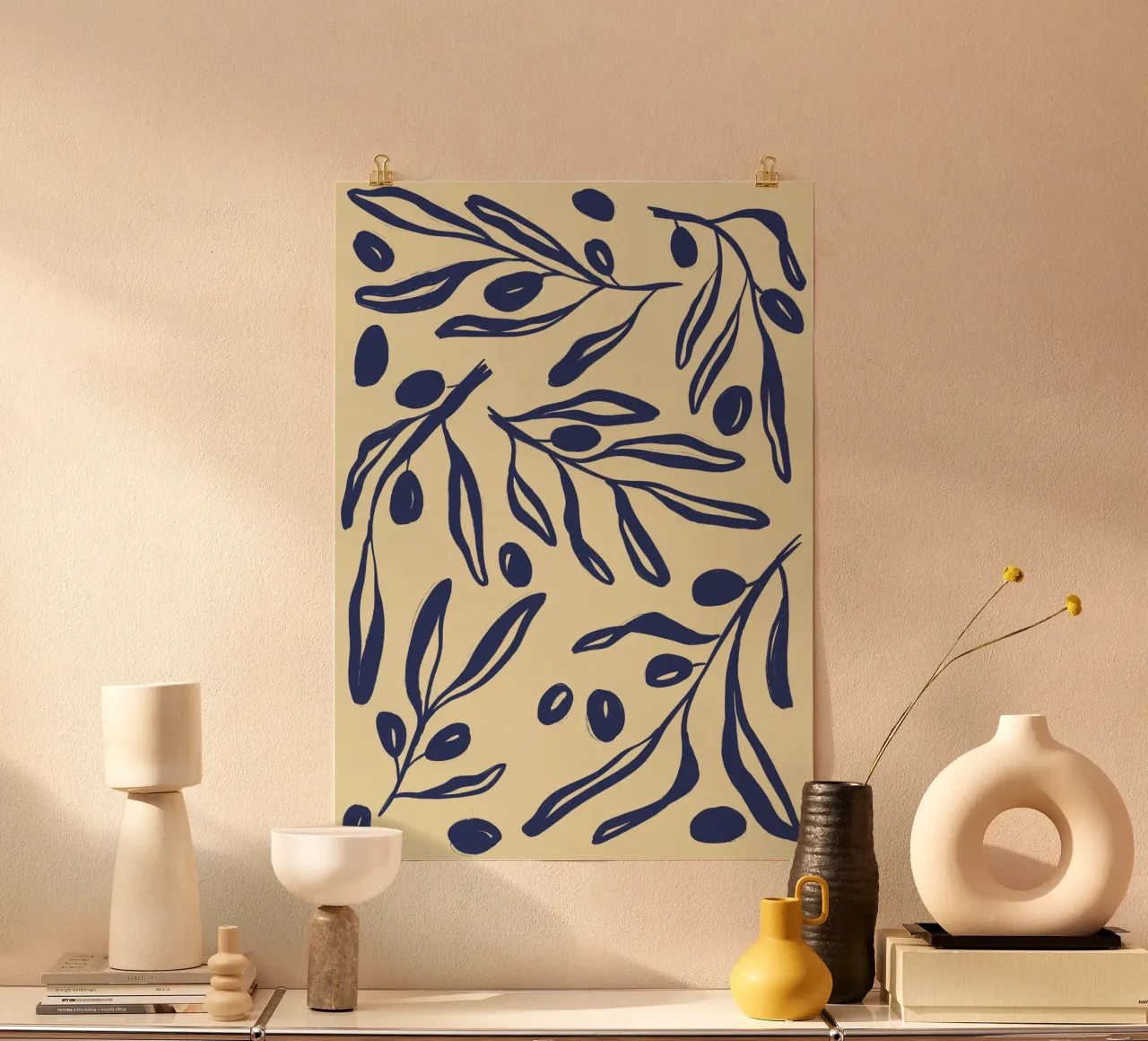 Provençal pattern blue olives on a yellow background hahnemühle by Sixmai