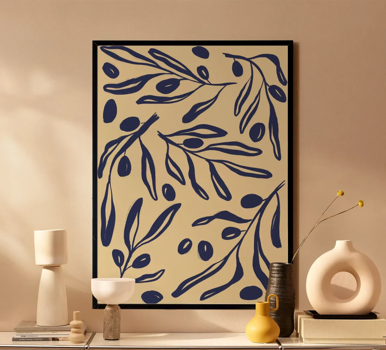 Provençal pattern blue olives on a yellow background hahnemühle by Sixmai