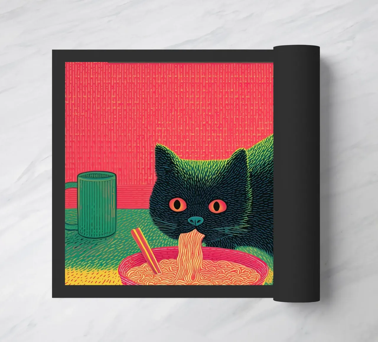 Black Cat & Ramen | Ispirazione Giappone | Cibo e cucina zerbino da Kaji