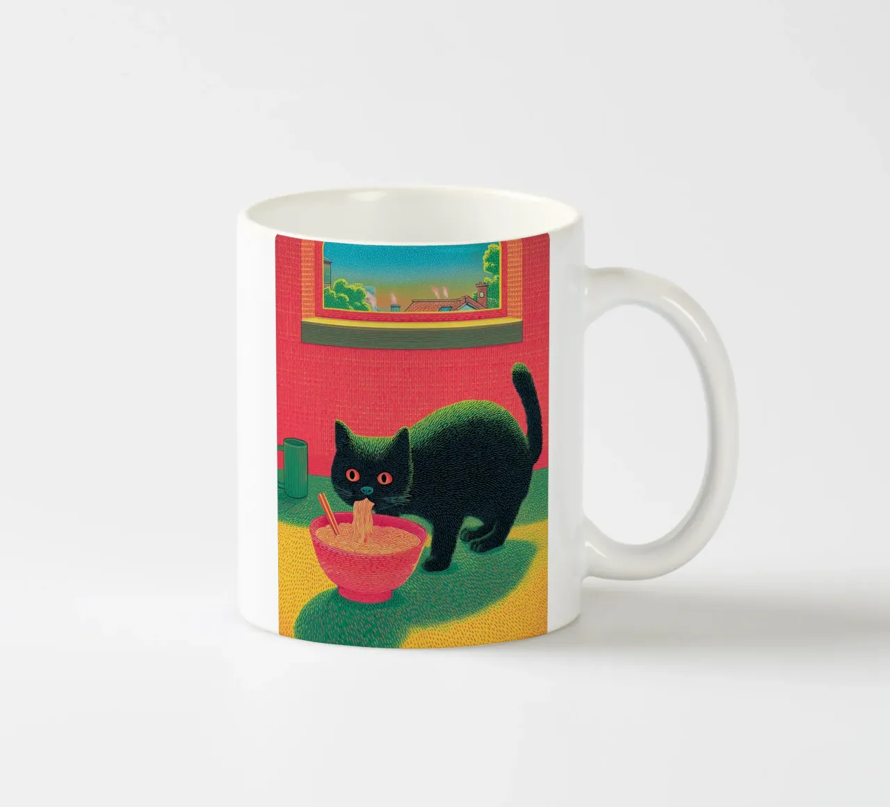 Black Cat & Ramen | Ispirazione Giappone | Cibo e cucina tazza in ceramica da Kaji