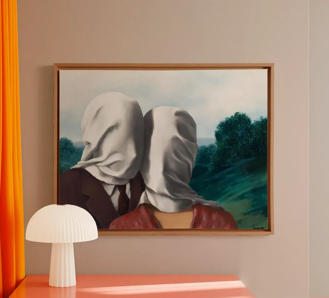 René Magrittes Das Liebespaar I (1928) Leinwand mit Schattenfugenrahmen von Classic Art Prints
