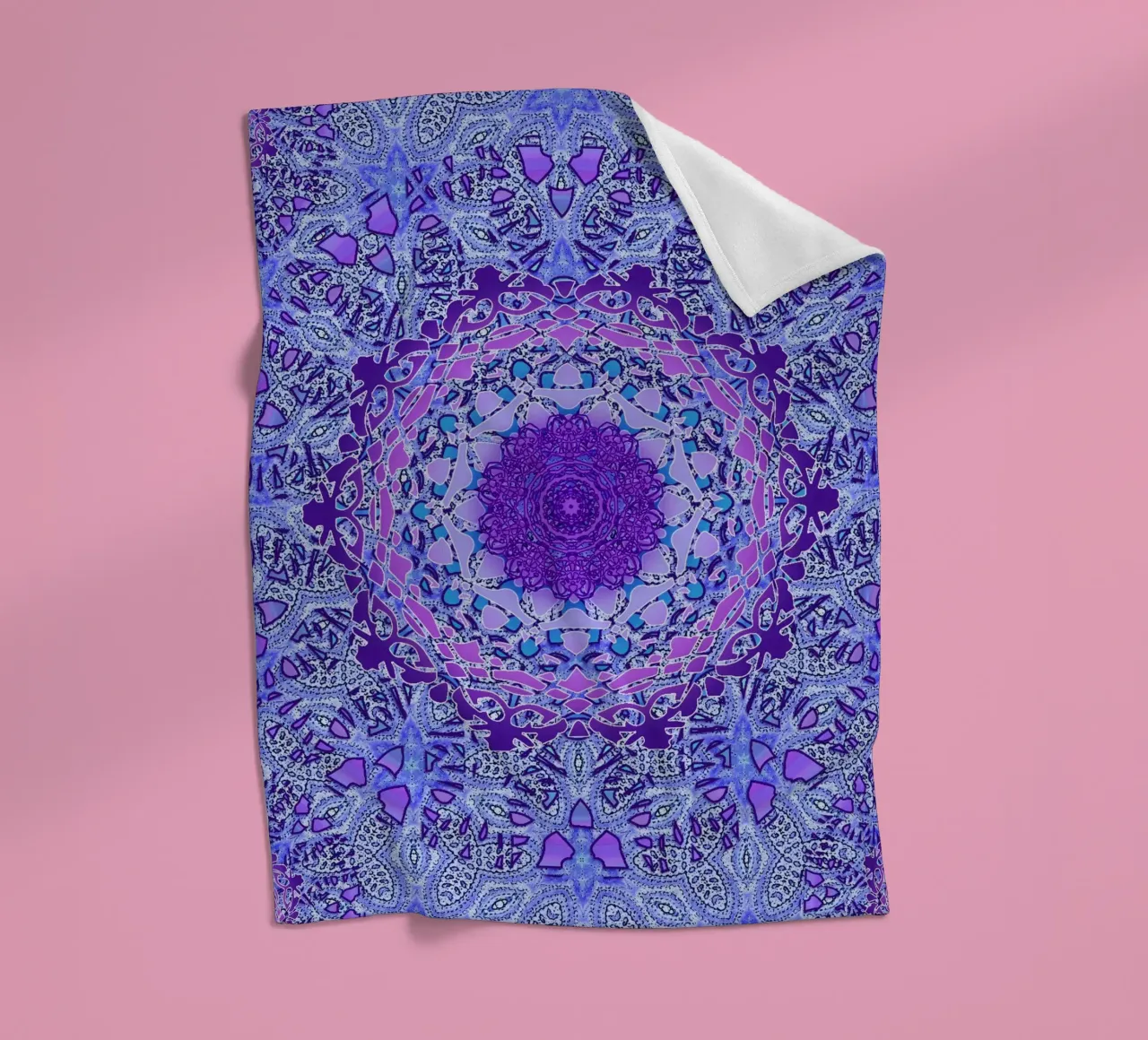 Periwinkle Mandala fleece blanket by Nina May Design Studio