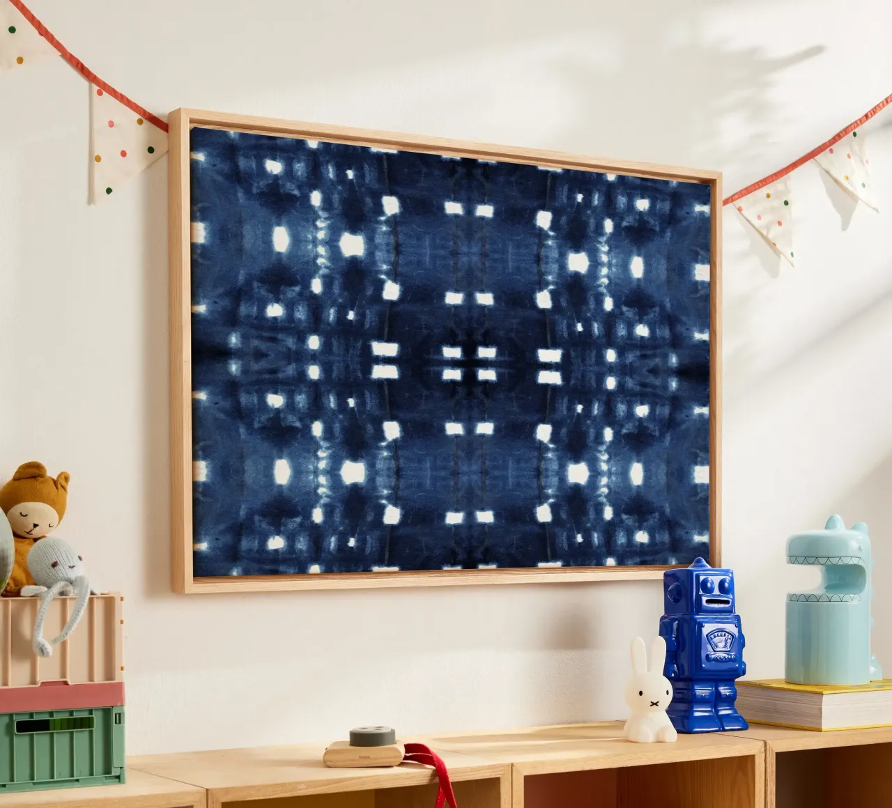 Shibori Città Indaco tela con Cornice a cassetta da Nina May Design Studio