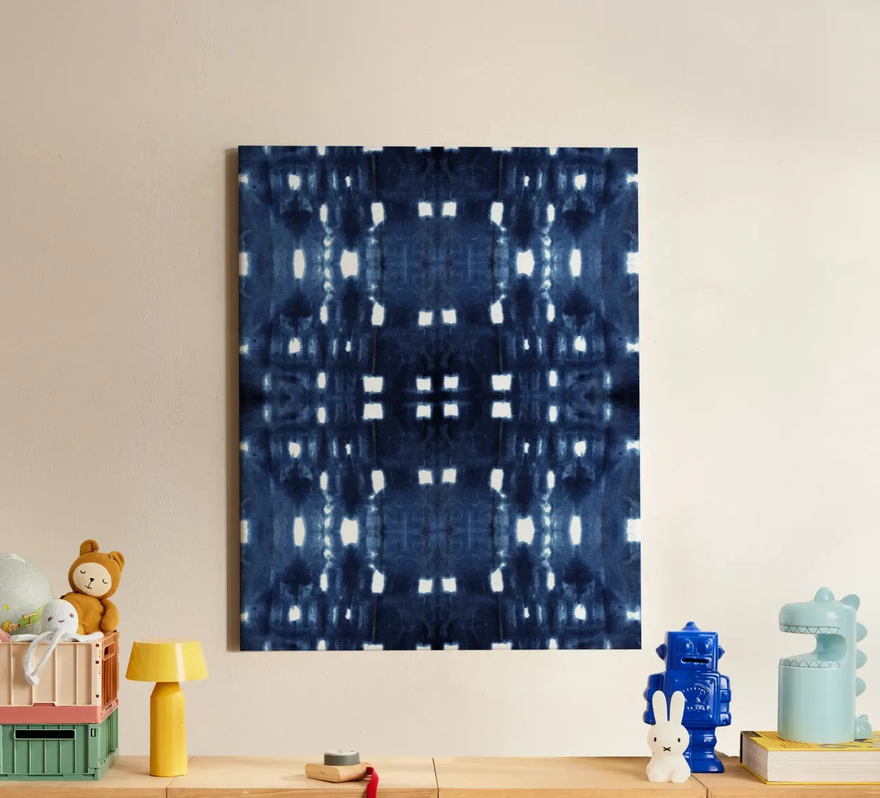 Shibori Città Indaco tela con Cornice a cassetta da Nina May Design Studio