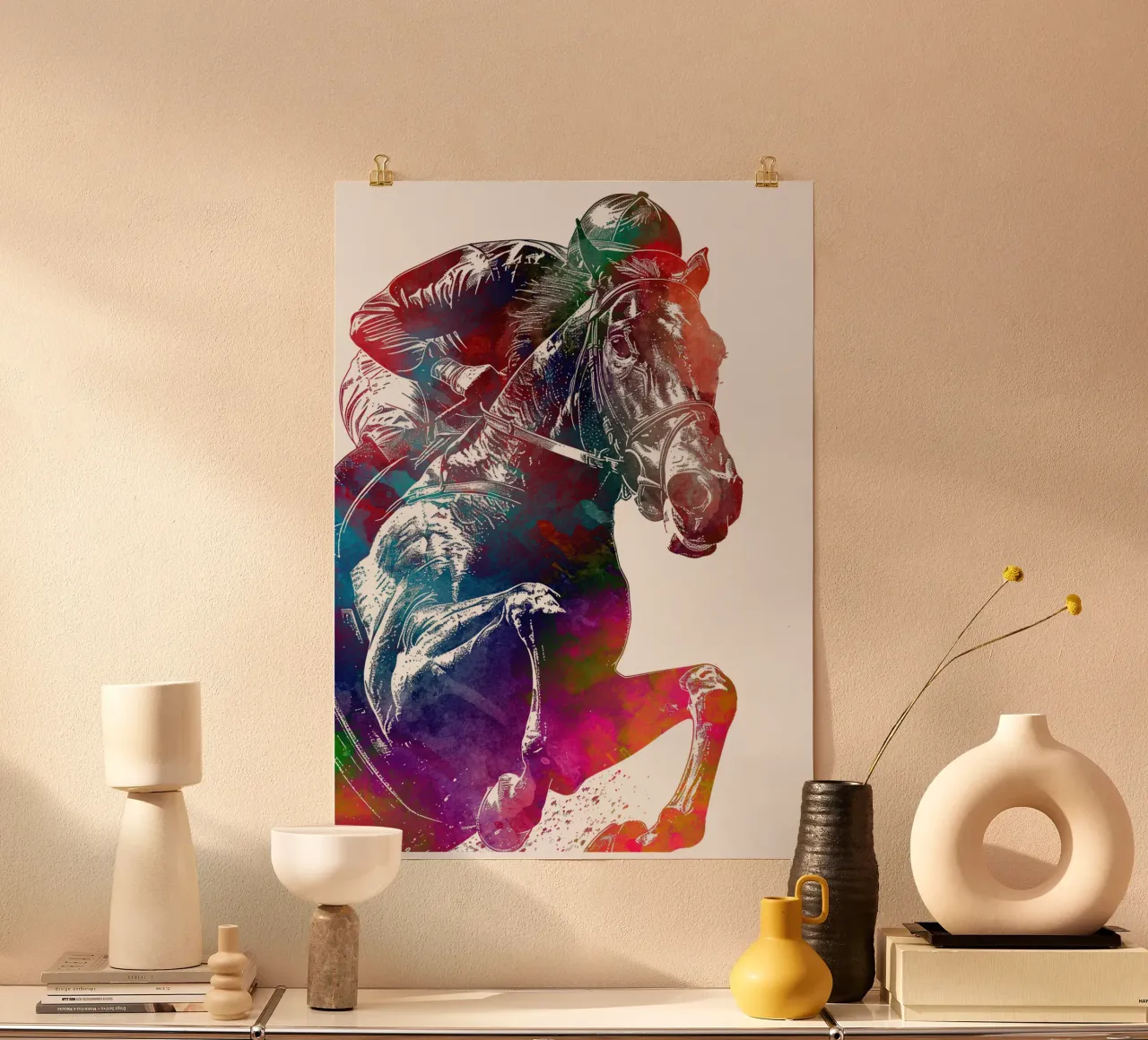 Cavaliere di cavallo sport art bianco poster da SPORT