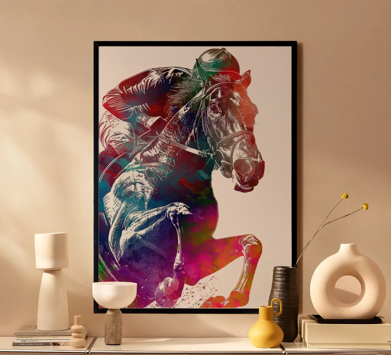 Cavaliere di cavallo sport art bianco poster da SPORT