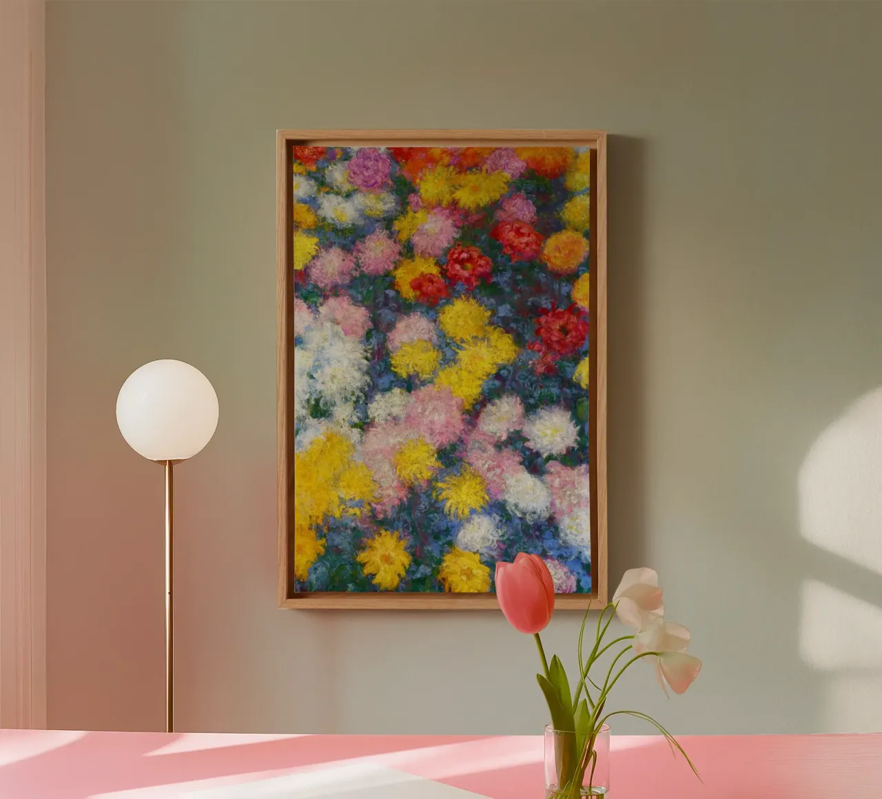 Il letto di crisantemi di Claude Monet tela con Cornice a cassetta da Monet Art Prints