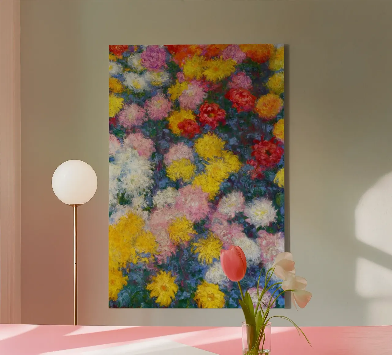 Il letto di crisantemi di Claude Monet tela con Cornice a cassetta da Monet Art Prints