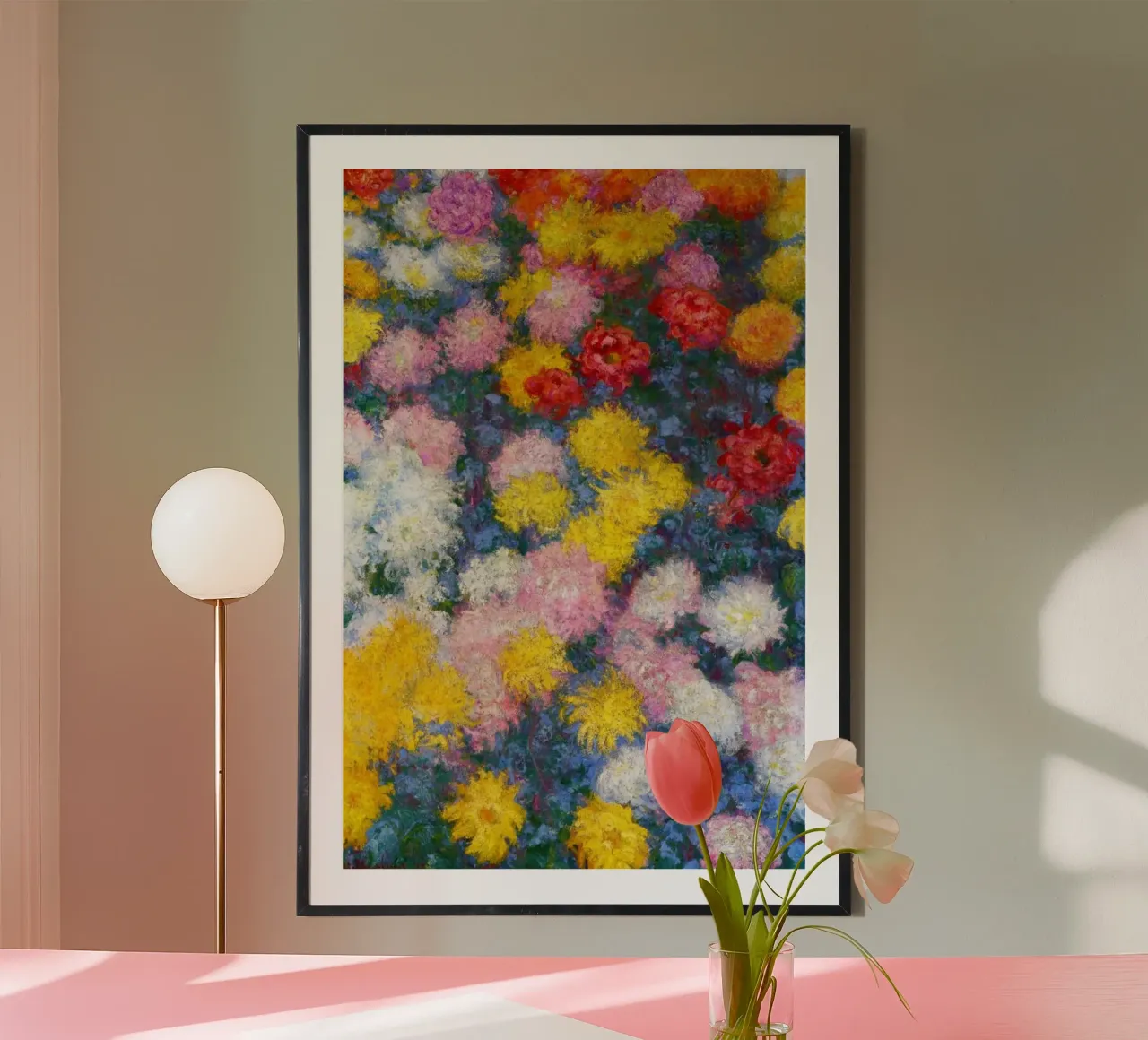 Il letto di crisantemi di Claude Monet poster con telaio in plastica da Monet Art Prints