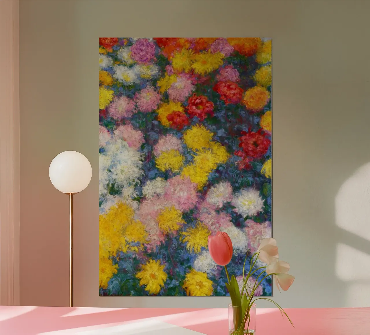 Il letto di crisantemi di Claude Monet poster con telaio in plastica da Monet Art Prints