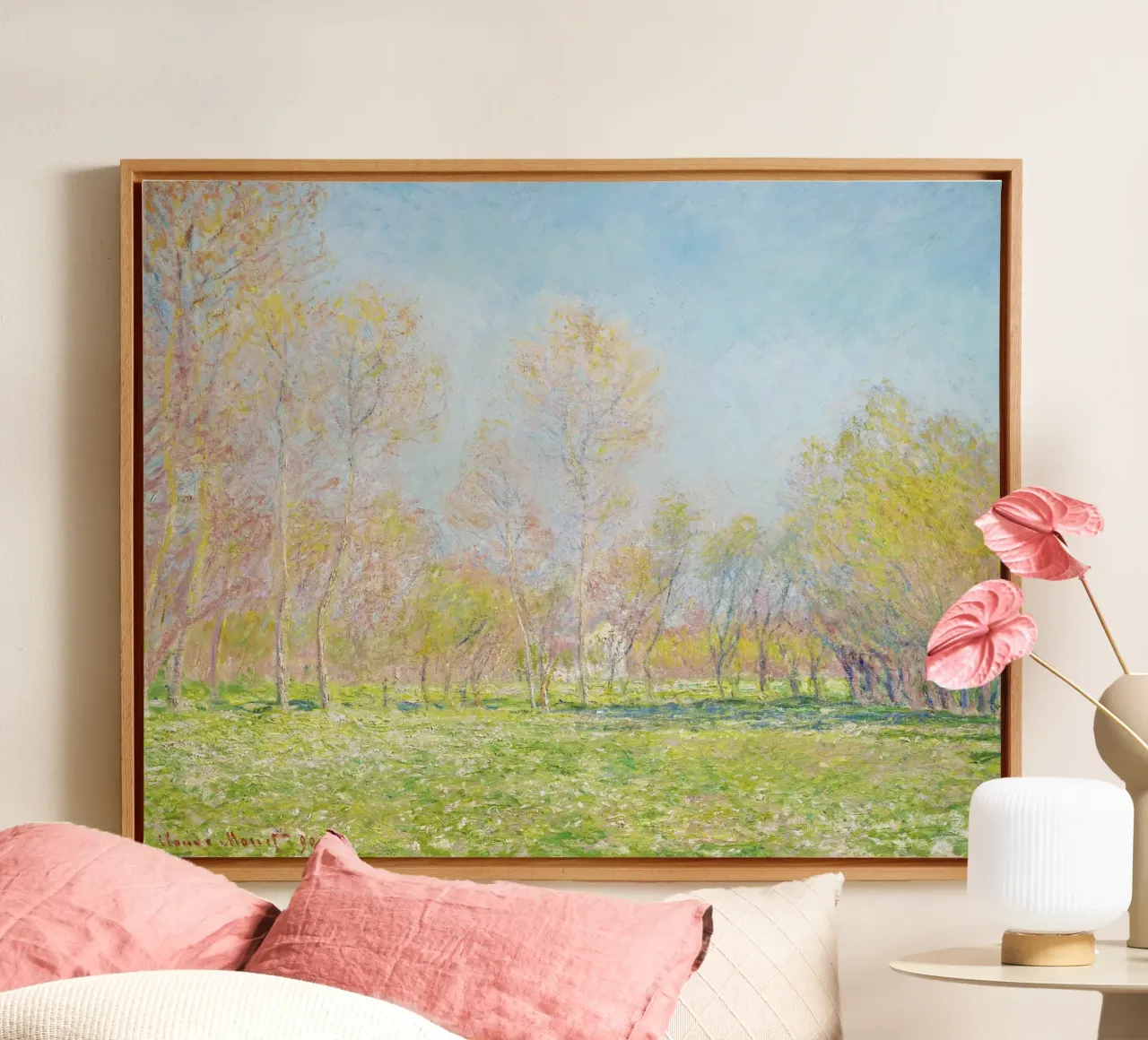 Claude Monet’s Spring in Giverny (1890) canvas with Floater frame by Monet Art Prints