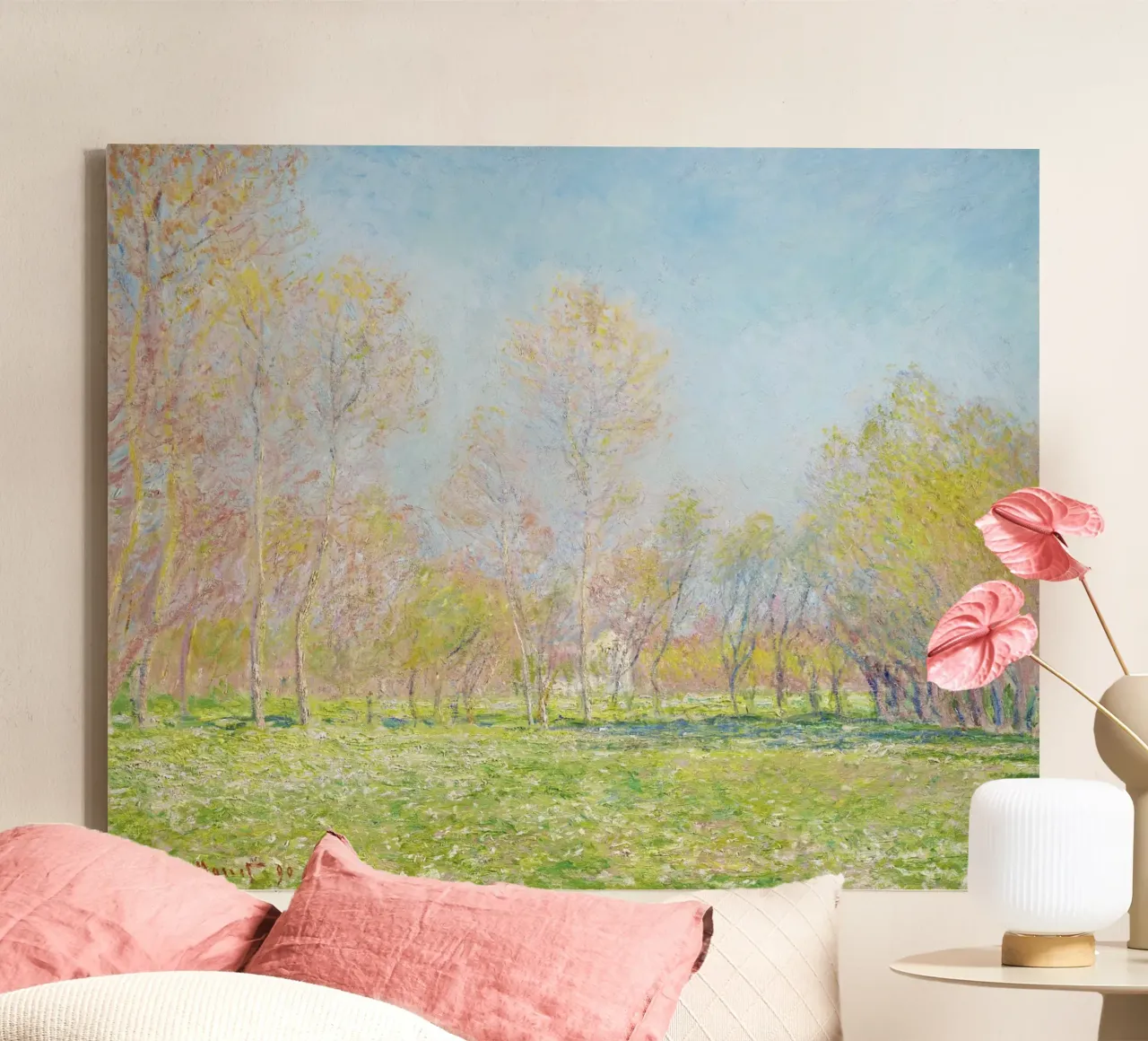 Claude Monet’s Spring in Giverny (1890) canvas with Floater frame by Monet Art Prints