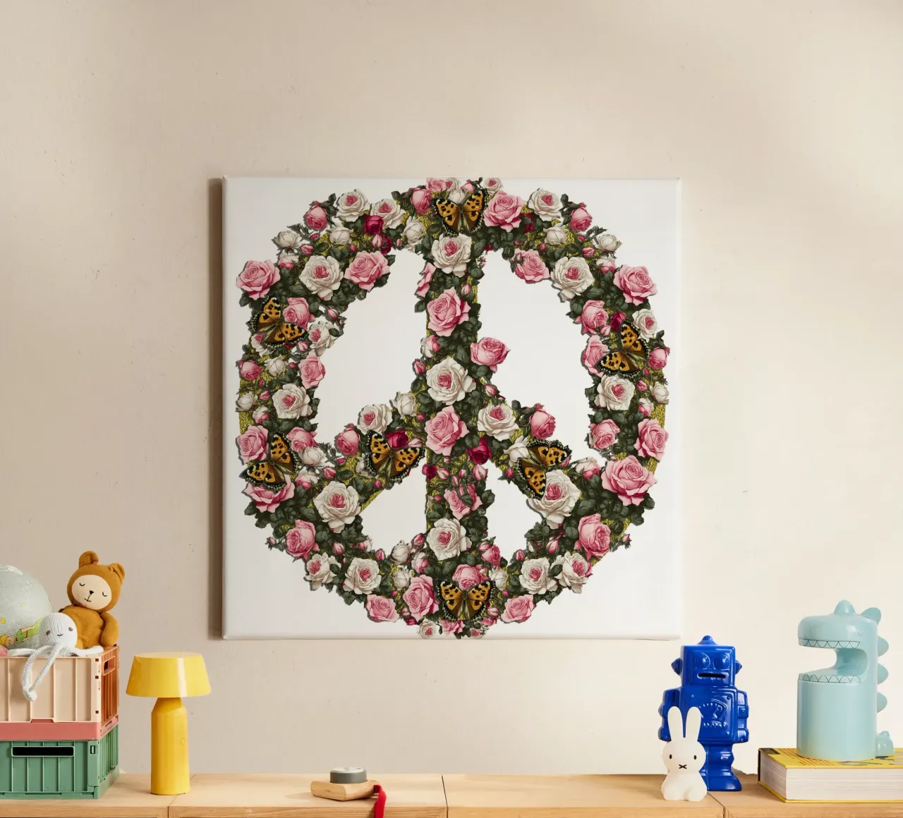 Rosa Vintage Peace tela con Cornice a cassetta da Nina May Design Studio