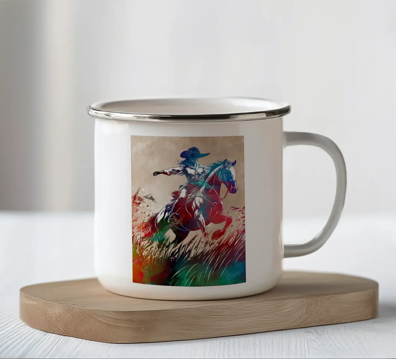 Cavallo cavaliere sport art tazza in smalto da SPORT