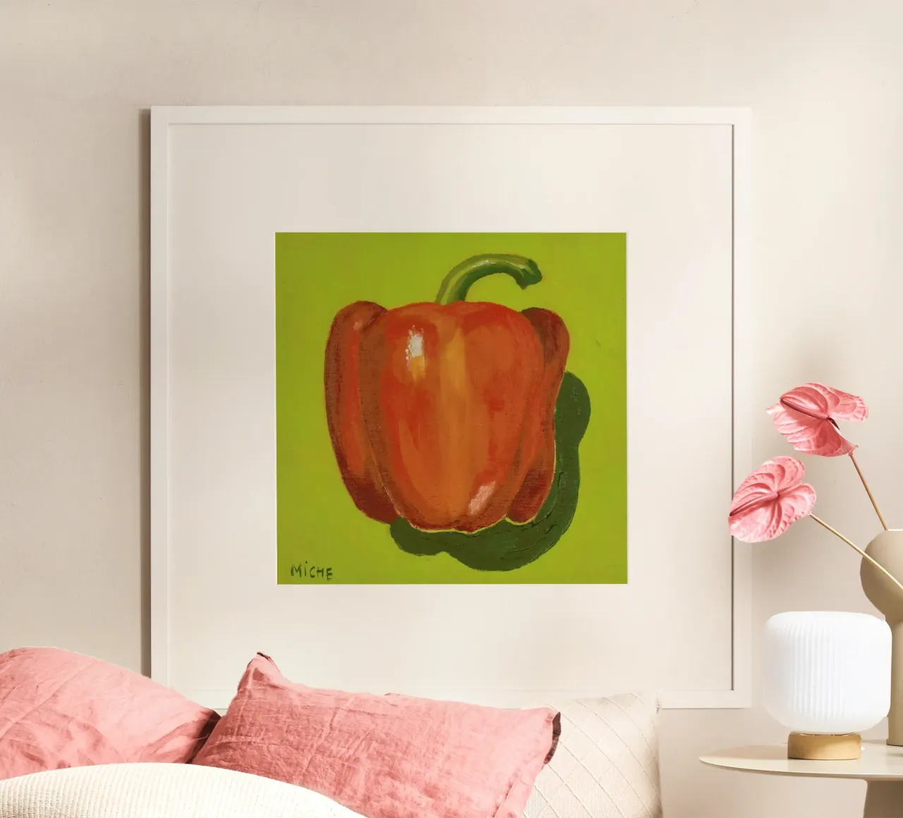 Red Pepper poster con telaio in legno da Miche Watkins