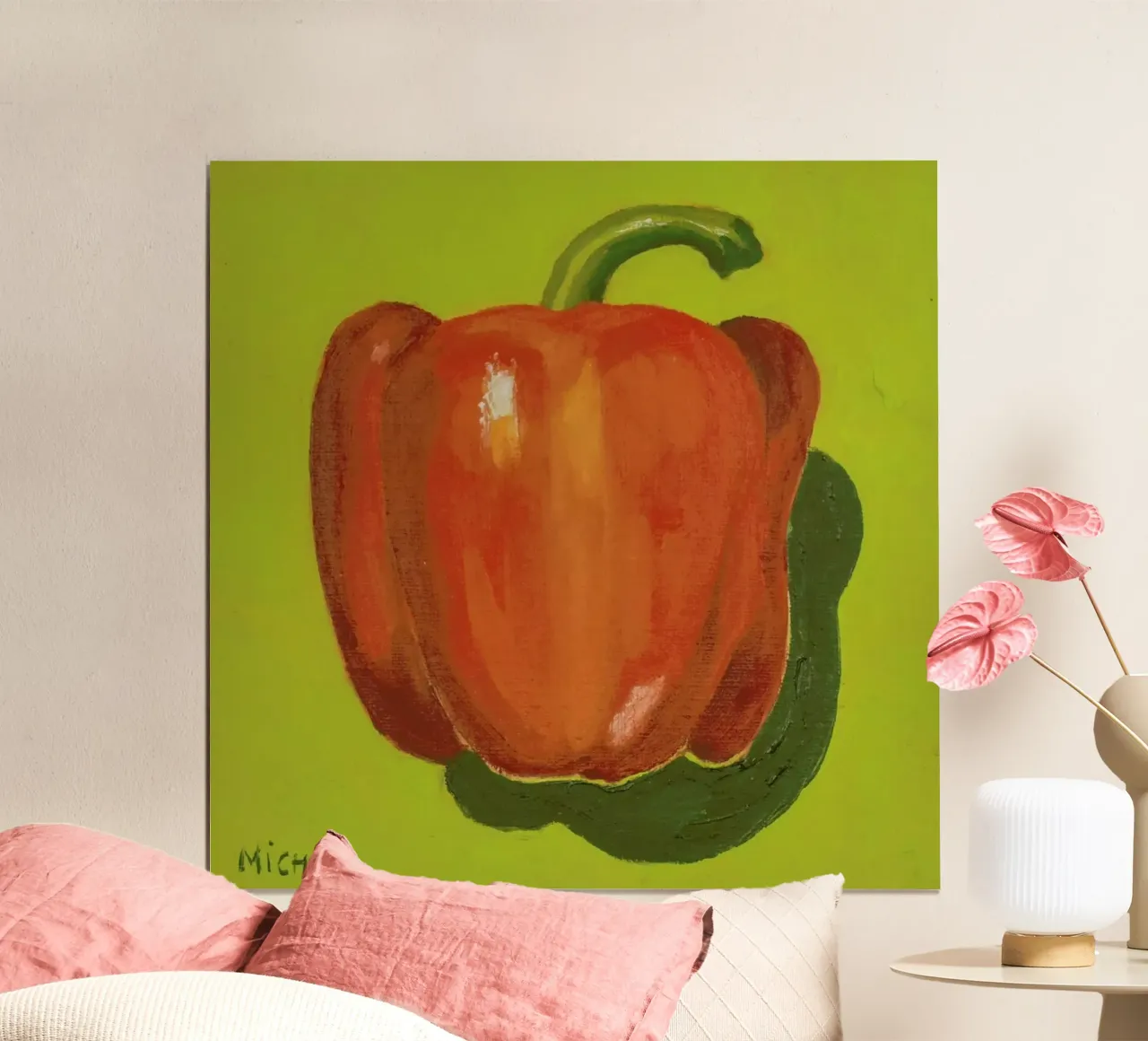 Red Pepper poster con telaio in legno da Miche Watkins