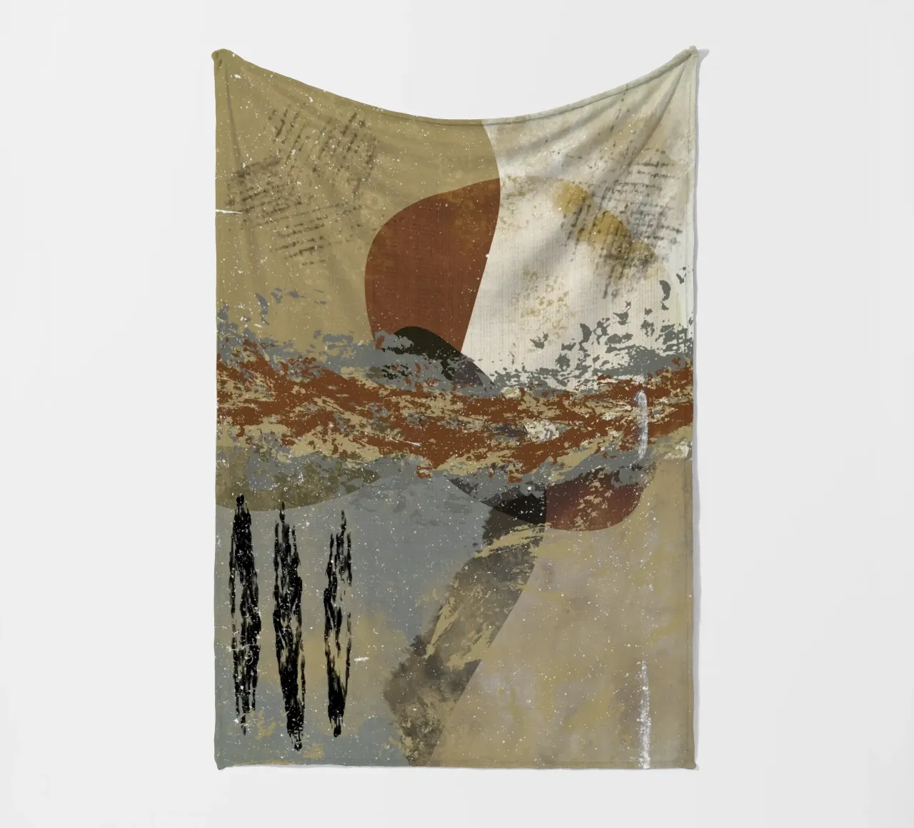 Modern abstract artwork in beige, rust, gray and brown coperta in pile da Imaginative