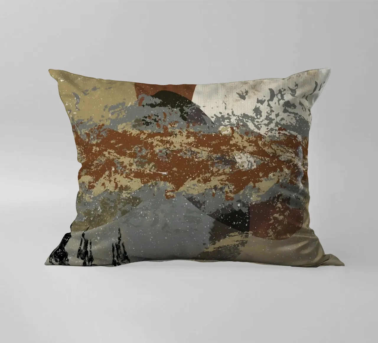 Modern abstract artwork in beige, rust, gray and brown Kissen von Imaginative