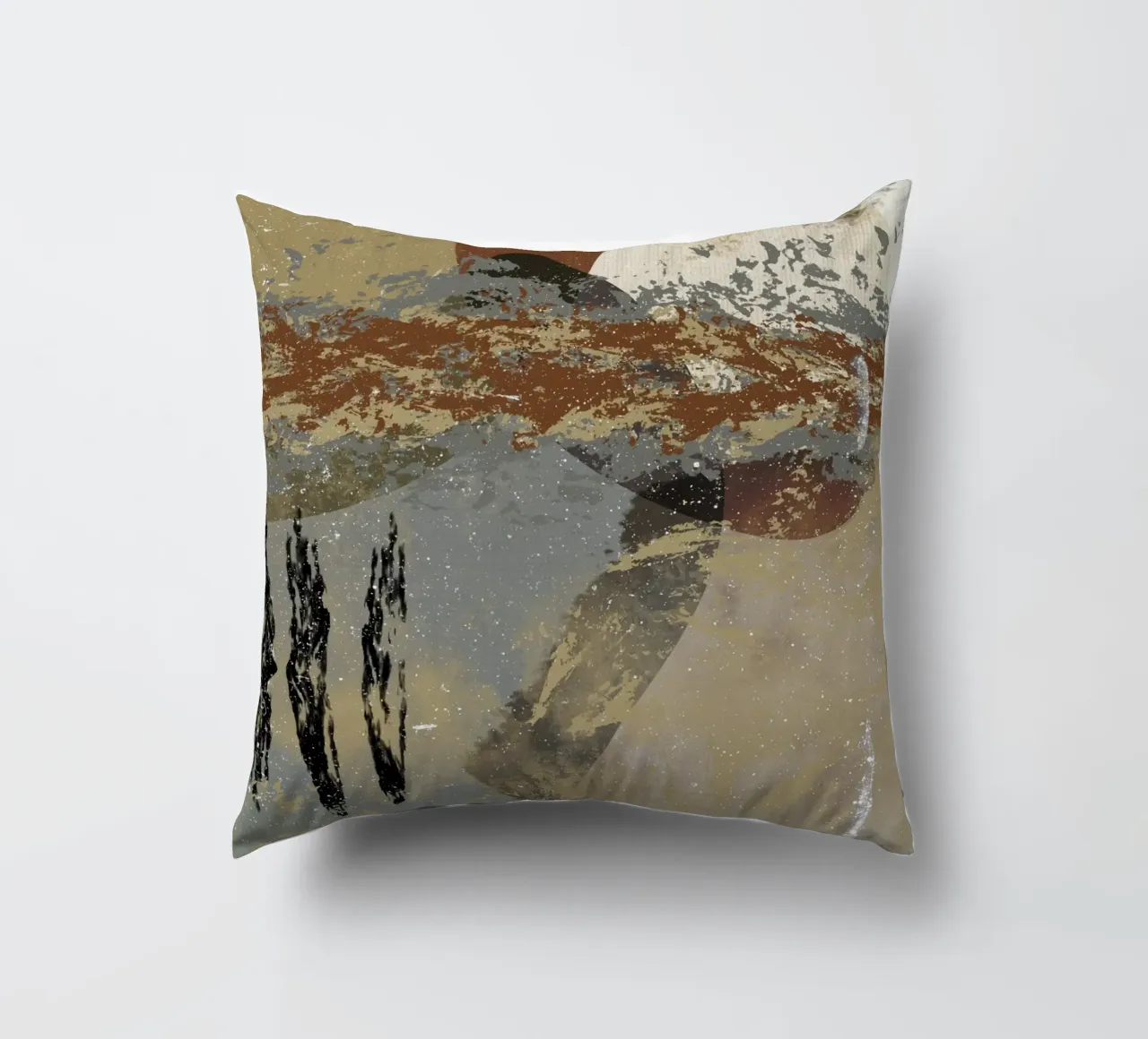 Modern abstract artwork in beige, rust, gray and brown cuscino da Imaginative