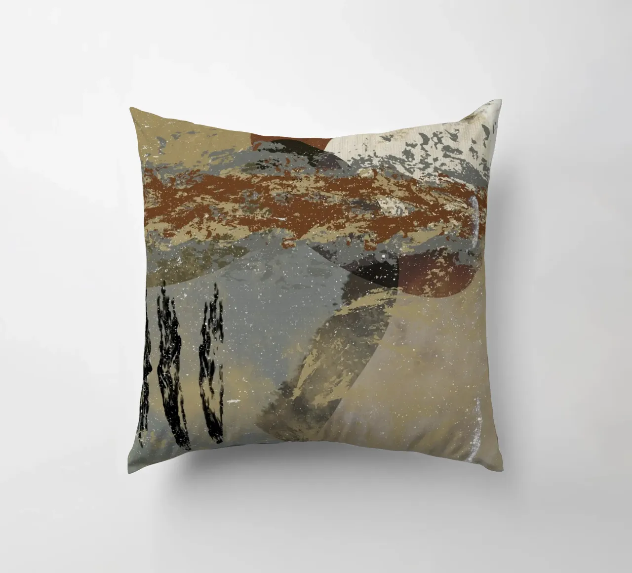 Modern abstract artwork in beige, rust, gray and brown cuscino da Imaginative