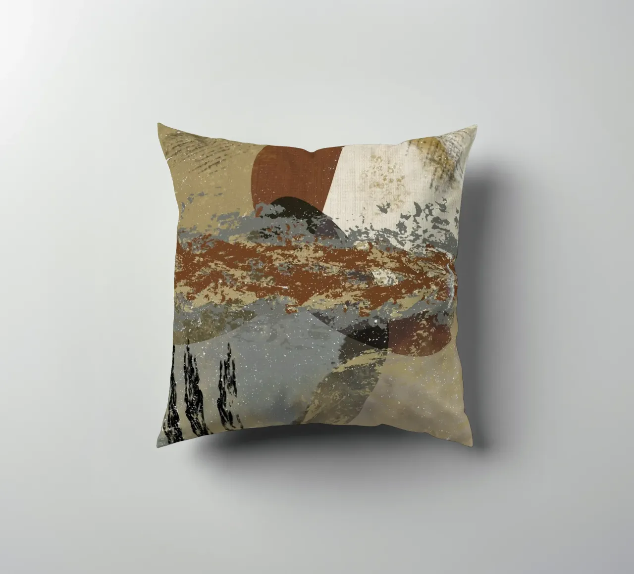 Modern abstract artwork in beige, rust, gray and brown cuscino da Imaginative