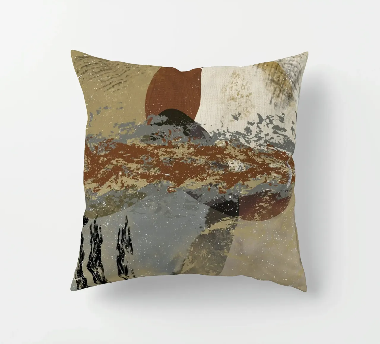 Modern abstract artwork in beige, rust, gray and brown cuscino da Imaginative