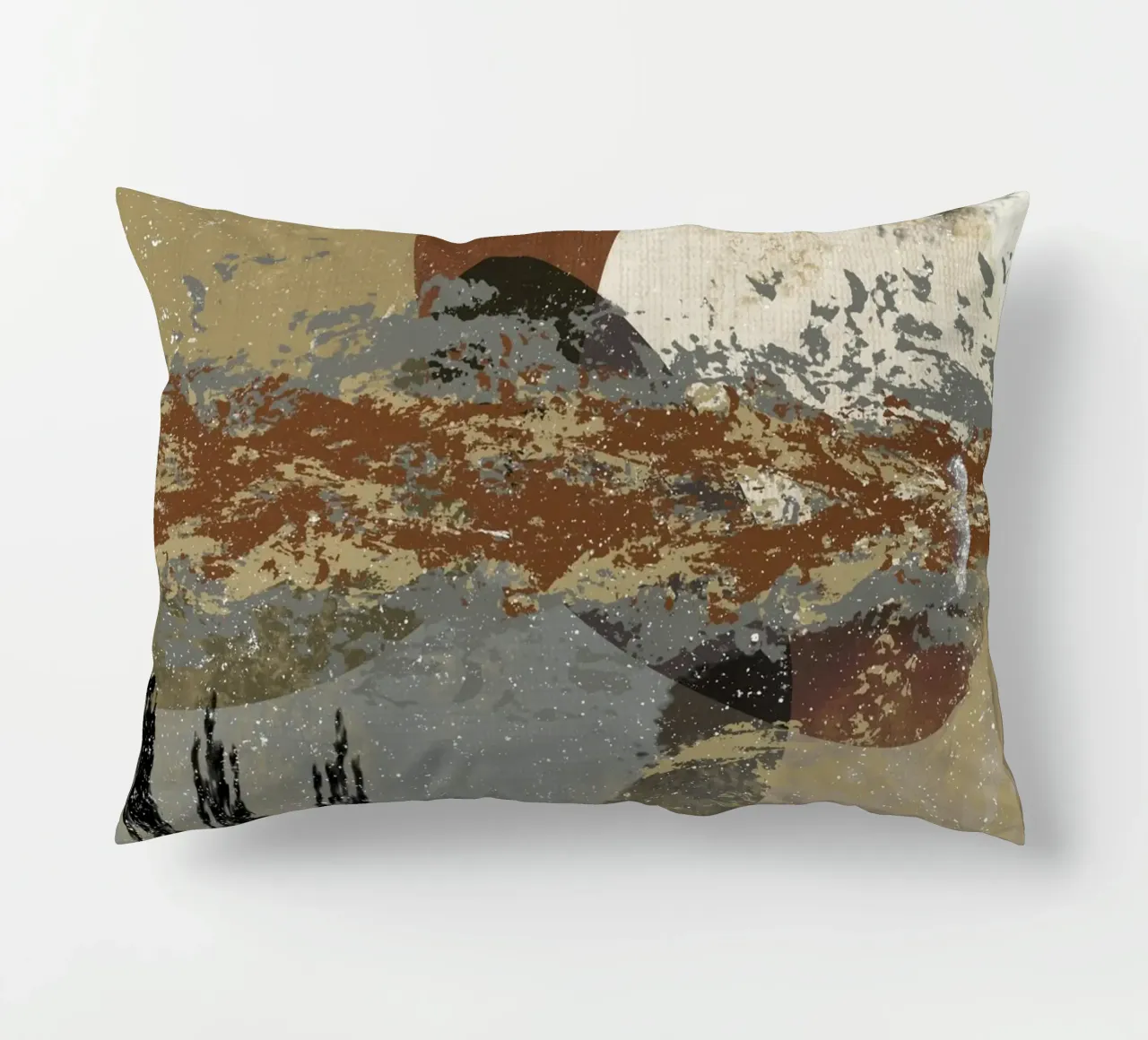 Modern abstract artwork in beige, rust, gray and brown cuscino da Imaginative