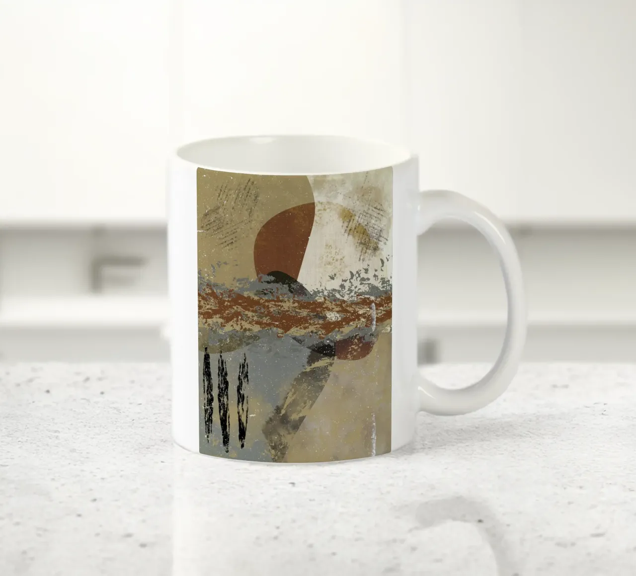 Modern abstract artwork in beige, rust, gray and brown tazza in ceramica da Imaginative
