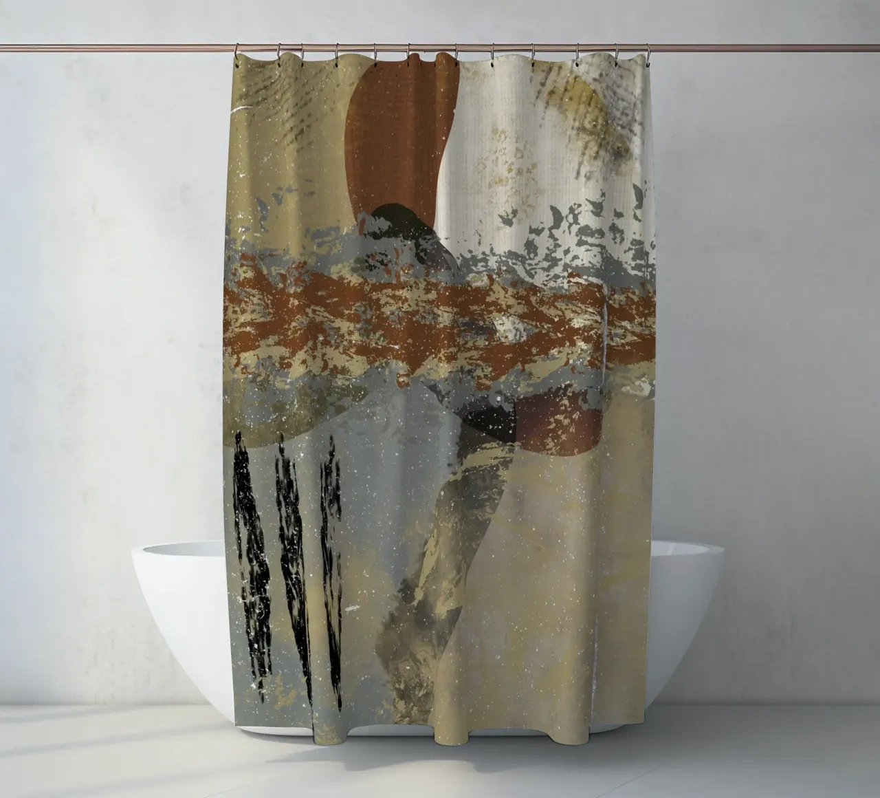 Modern abstract artwork in beige, rust, gray and brown Duschvorhang von Imaginative