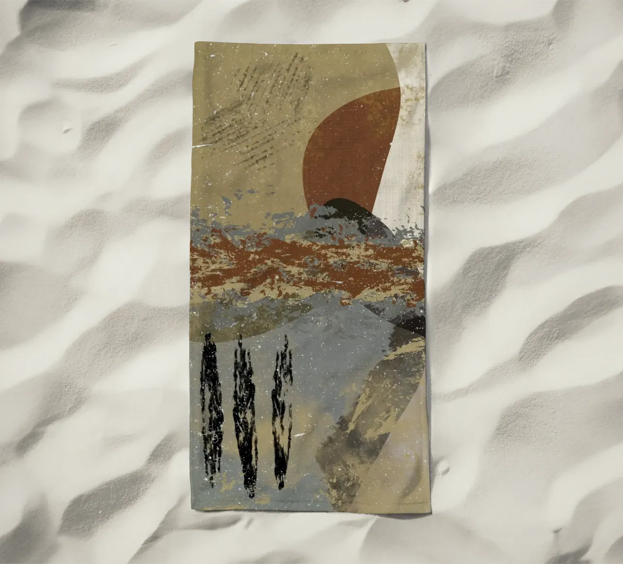 Modern abstract artwork in beige, rust, gray and brown telo mare da Imaginative