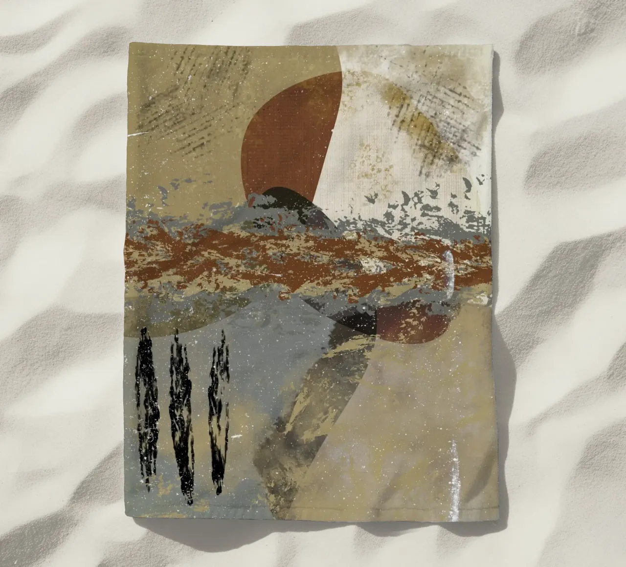 Modern abstract artwork in beige, rust, gray and brown telo mare da Imaginative