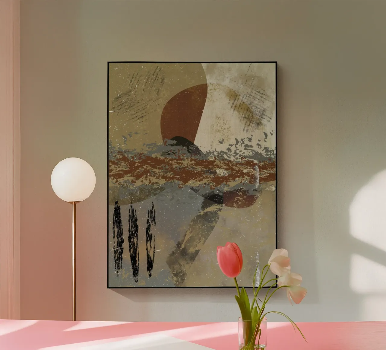 Modern abstract artwork in beige, rust, gray and brown plexiglass da Imaginative