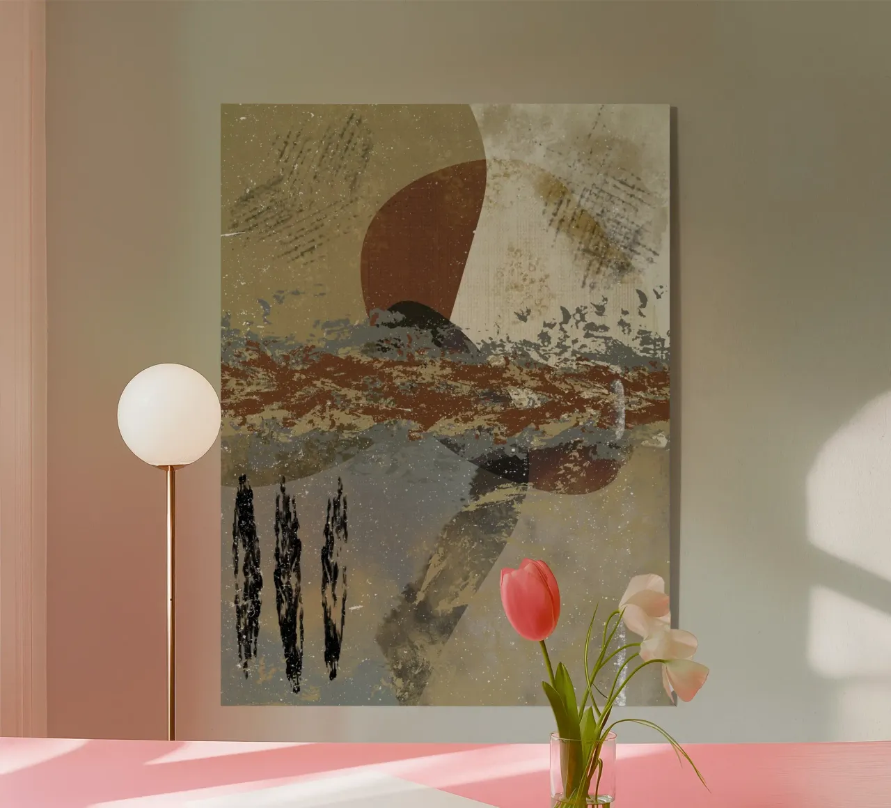 Modern abstract artwork in beige, rust, gray and brown plexiglass da Imaginative