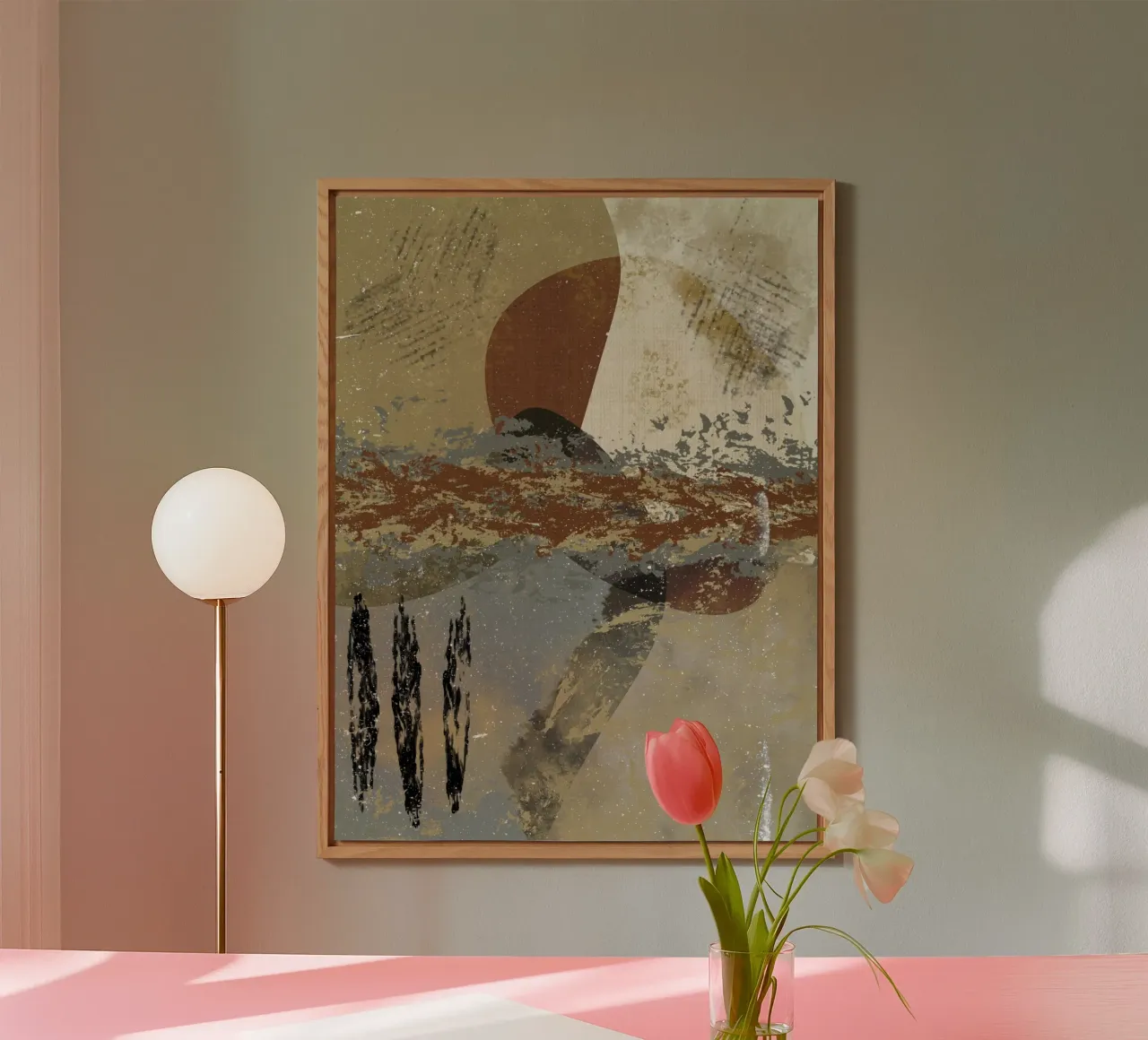 Modern abstract artwork in beige, rust, gray and brown alluminio dibond da Imaginative