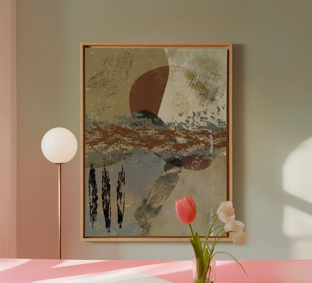 Modern abstract artwork in beige, rust, gray and brown canvas by Imaginative