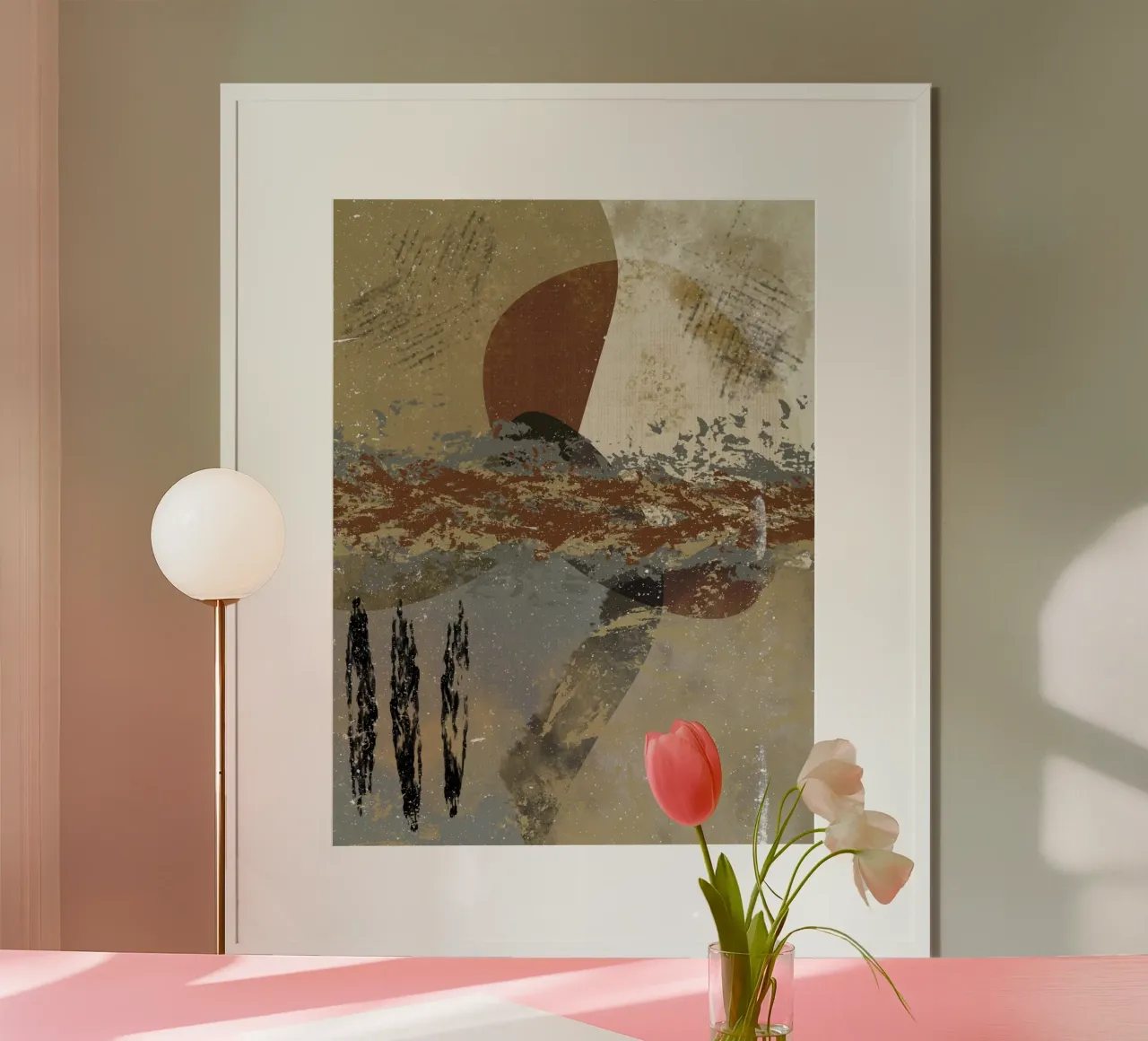 Modern abstract artwork in beige, rust, gray and brown hahnemühle by Imaginative