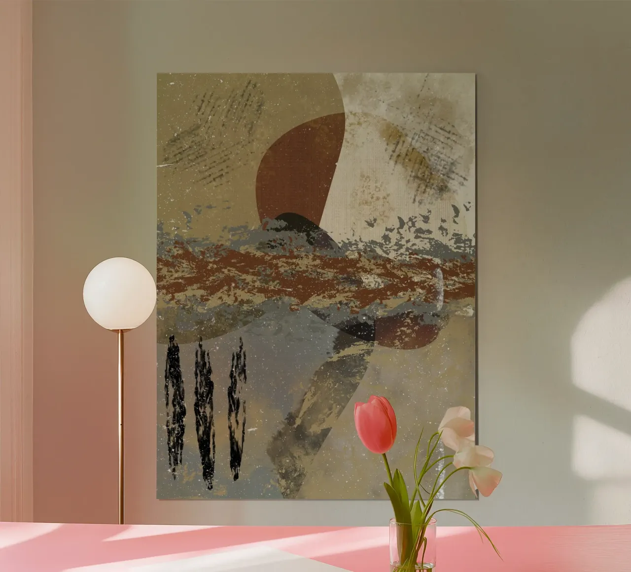 Modern abstract artwork in beige, rust, gray and brown carta hahnemühle da Imaginative