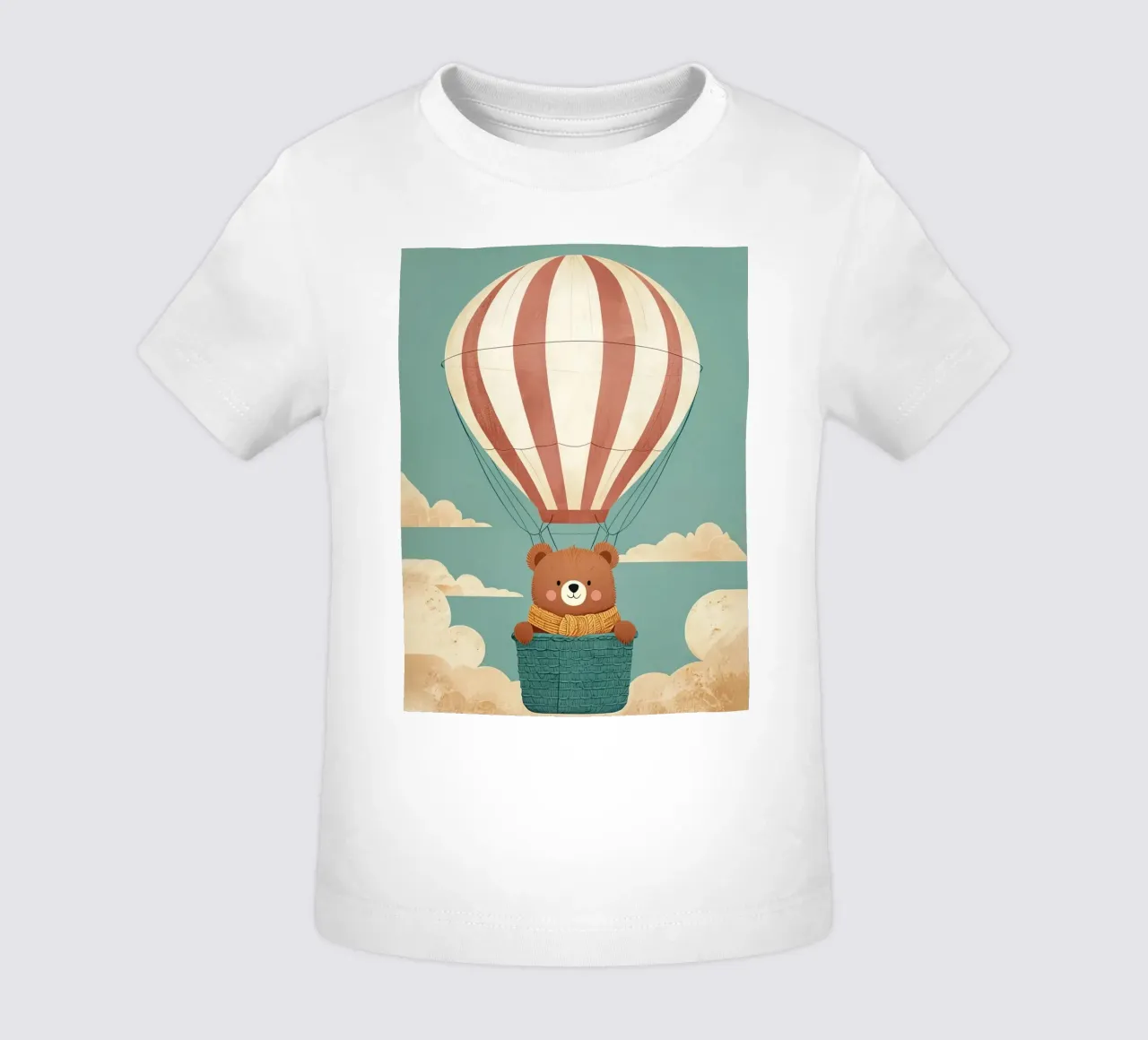 Illustrazione di un orso in mongolfiera maglietta neonato da BABY ART PRINTS