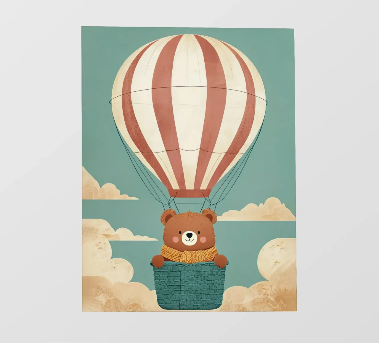 Illustrazione di un orso in mongolfiera telo in pvc da BABY ART PRINTS